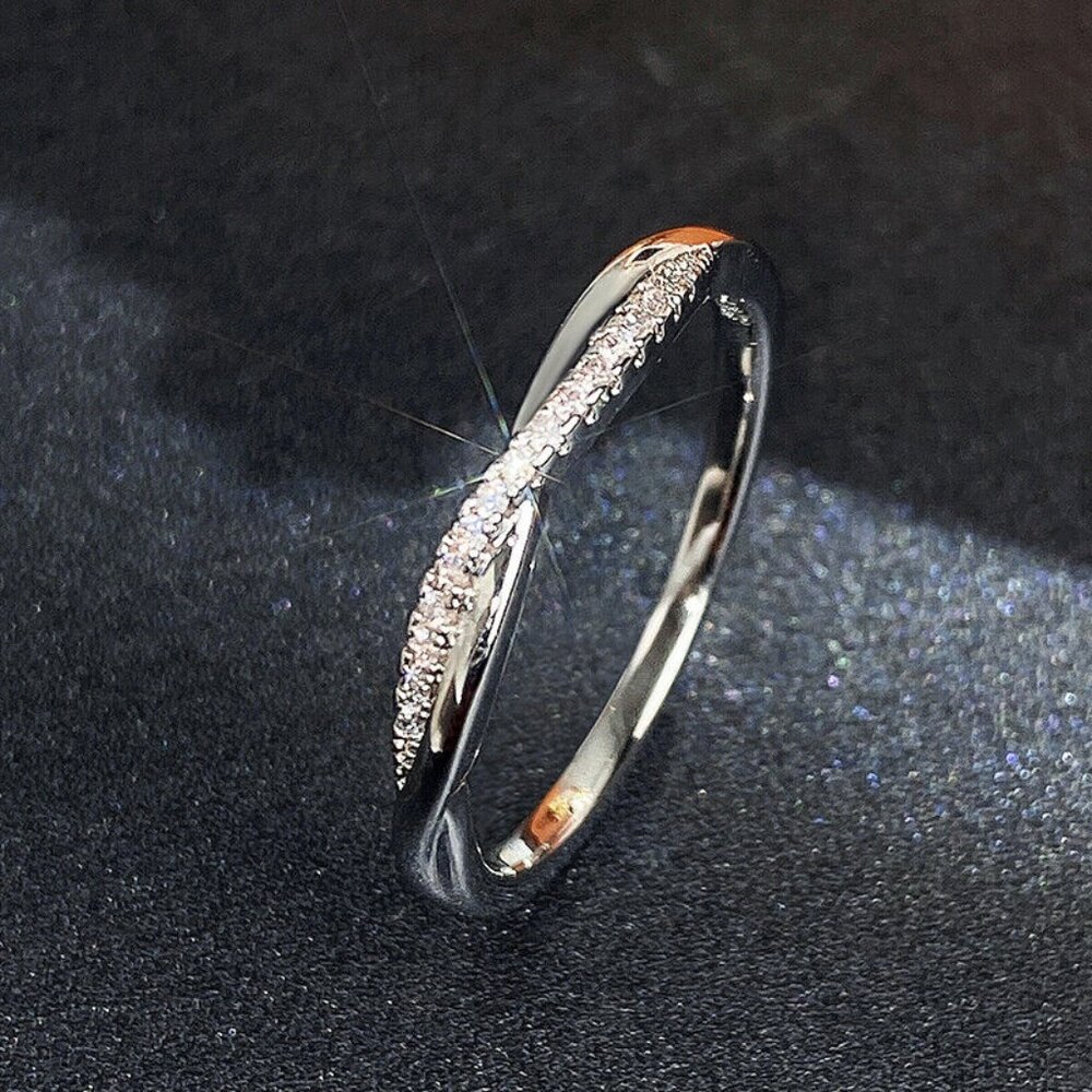 🔥 925 Silver Plated Round Rectangle Diamond CZ Rings For Women, HA4568-6